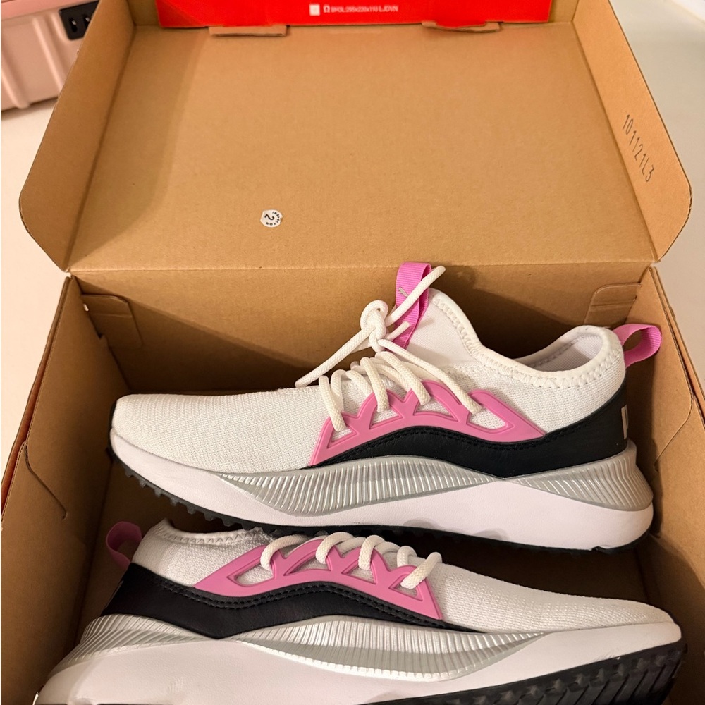 Women's White and Pink Puma Sneaker